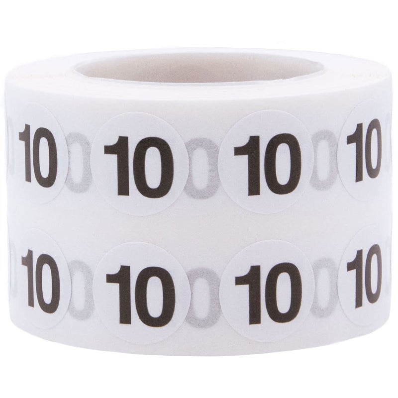 InStockLabels.com 1/2" Inch Number 10 Stickers, Semi-Gloss White Round Labels with Black Text, 1000 Labels on a Roll, Perfect for Home Organization and Office Management, Permanent Adhesive - Image 1